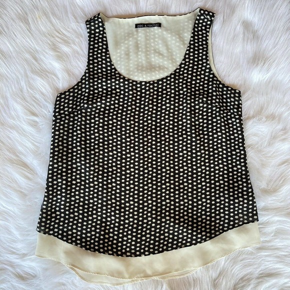Zac & Rachel Blouse Sz S Black White Polka Dots Summer Dressy Chiffon Womens - Picture 2 of 8